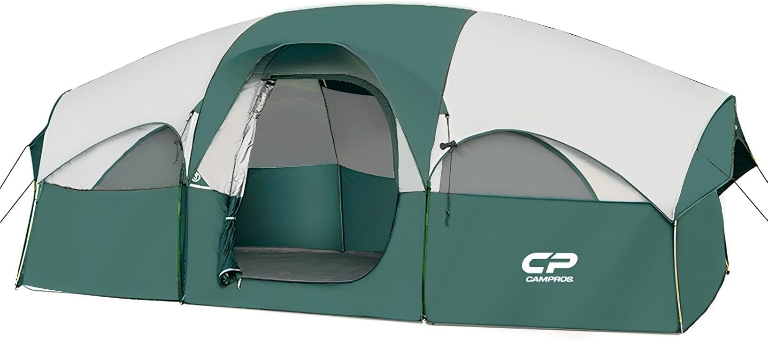 CAMPROS CP Tent 8 Person Camping Tents, Weather Resistant Family Tent, 5 Large Mesh Windows, Double Layer, Divided Curtain for Separated Room, Portable with Carry Bag wourant