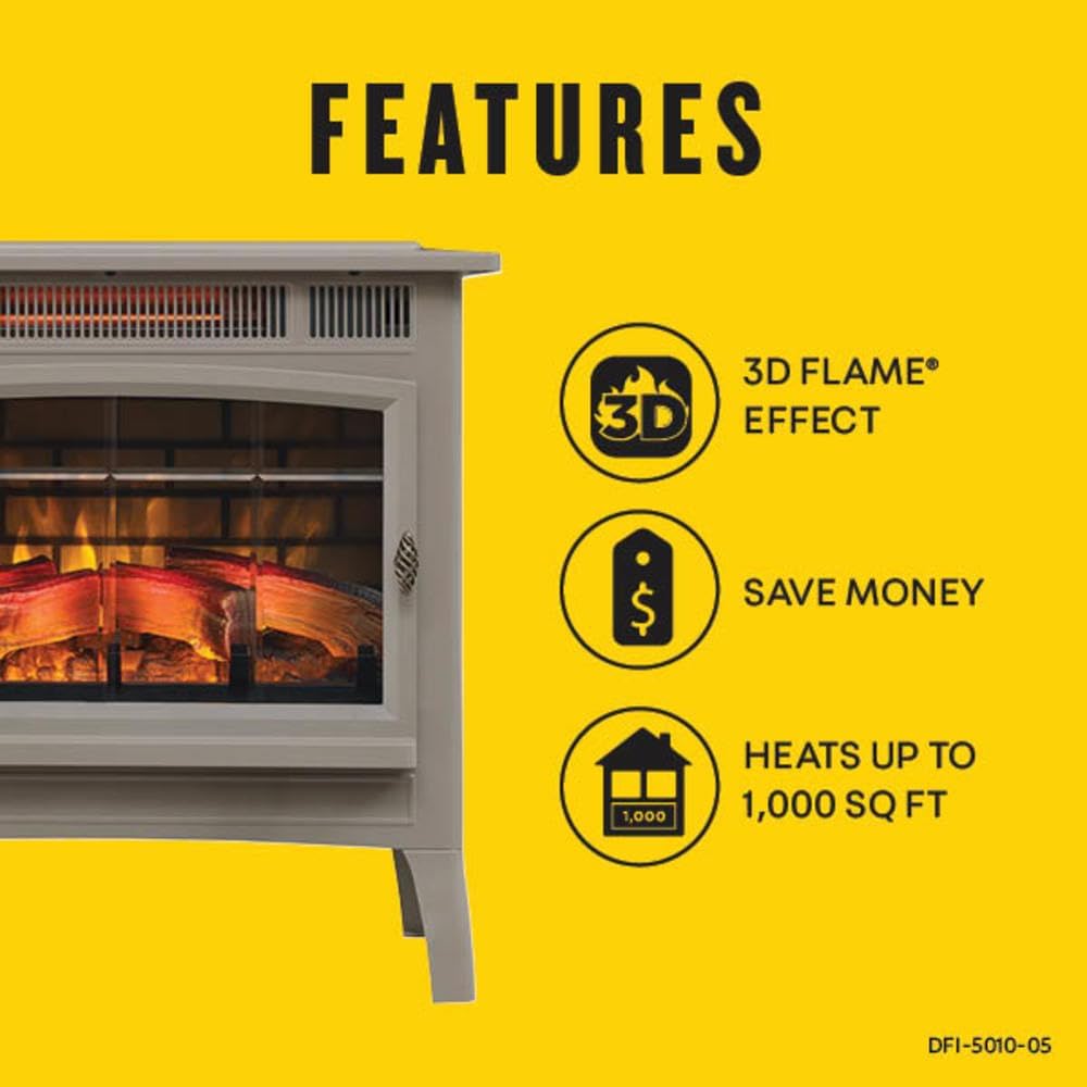 Freestanding Electric Fireplace Stove Heater with 3D Flame Effect for 1,000 Sq. Ft wourant