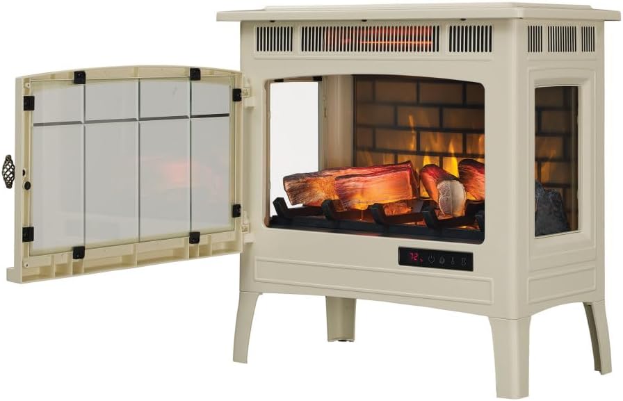 Freestanding Electric Fireplace Stove Heater with 3D Flame Effect for 1,000 Sq. Ft wourant