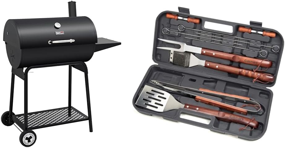 Royal Gourmet CC1830 30 Inch Barrel Charcoal Grill with Side Table, Outdoor BBQ Grill with 627 Sq. In. Cooking Space for Backyard, Patio and Parties, Black wourant