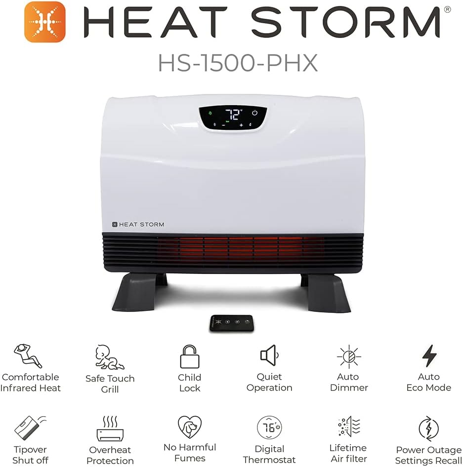 Heat Storm HS-1500-PHX-WIFI Infrared Heater, Wifi Wall Mounted wourant