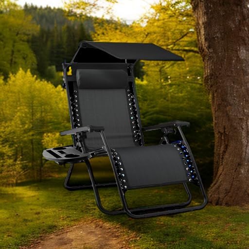 Best Choice Products Folding Zero Gravity Outdoor Recliner Patio Lounge Chair w/Adjustable Canopy Shade, Headrest, Side Accessory Tray, Textilene Mesh - Peacock Blue wourant