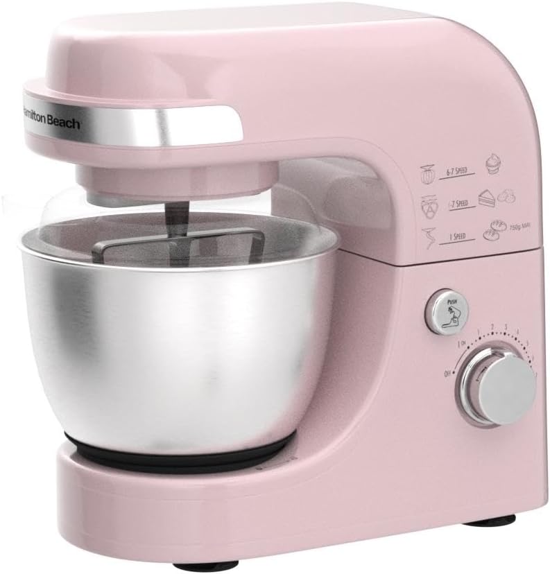 Hamilton Beach Electric Stand Mixer, 4 Quarts, Dough Hook, Flat Beater Attachments, Splash Guard 7 Speeds with Whisk, Black wourant