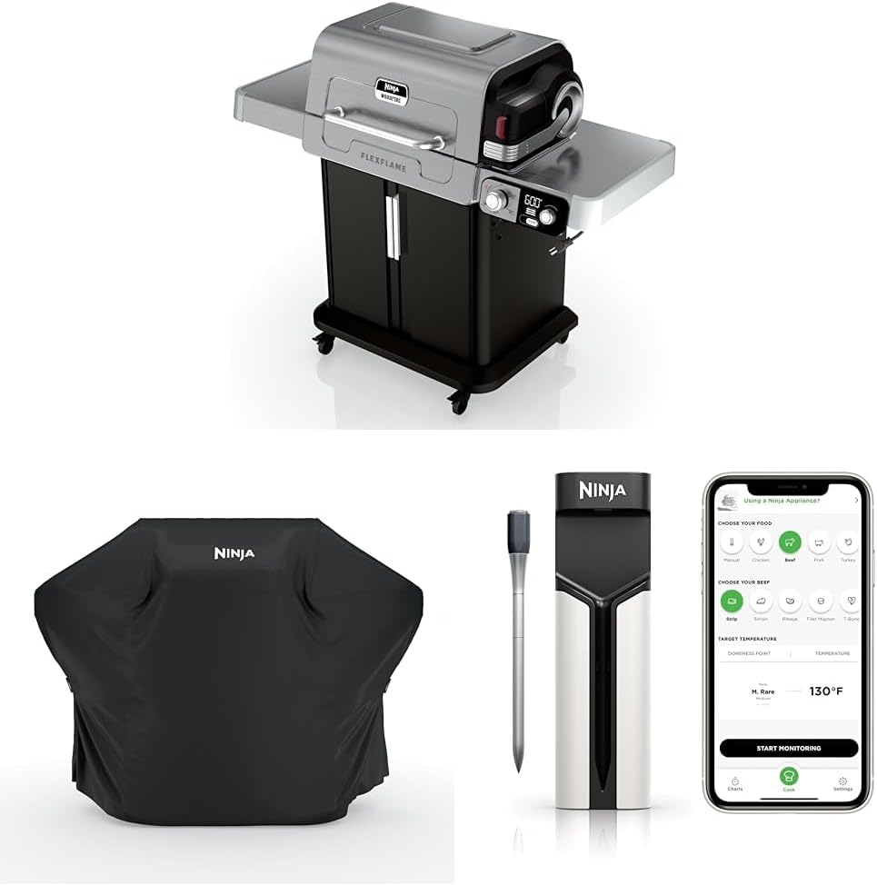 Ninja FlexFlame, Grill and Smoker, Electric and Propane Grill, Roaster, BBQ Grill, 5-in-1 Cooking System, 3 Burner, Digital Control, Outdoor Cooking, Griddle, Pizza Maker, Stainless Steel, PG301 wourant