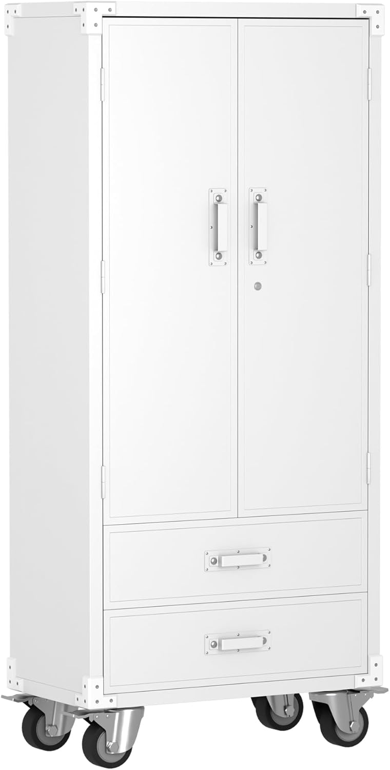 Metal Storage Cabinet with Pegboard 71'' x 34'' x 18'',Lockable Steel Storage Cabinet with 5 Adjustable Shelves and Door for Garage, Office, Kitchen, Assembly Required(Black) wourant