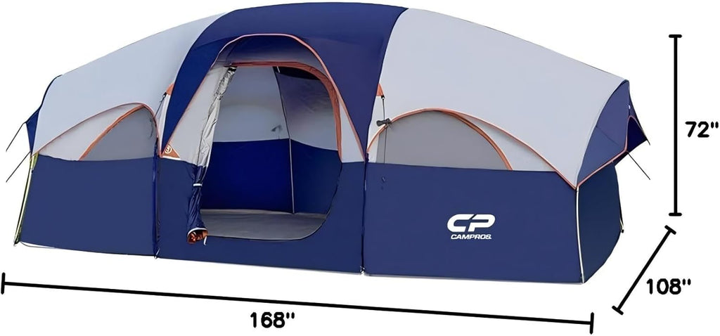 CAMPROS CP Tent 8 Person Camping Tents, Weather Resistant Family Tent, 5 Large Mesh Windows, Double Layer, Divided Curtain for Separated Room, Portable with Carry Bag wourant