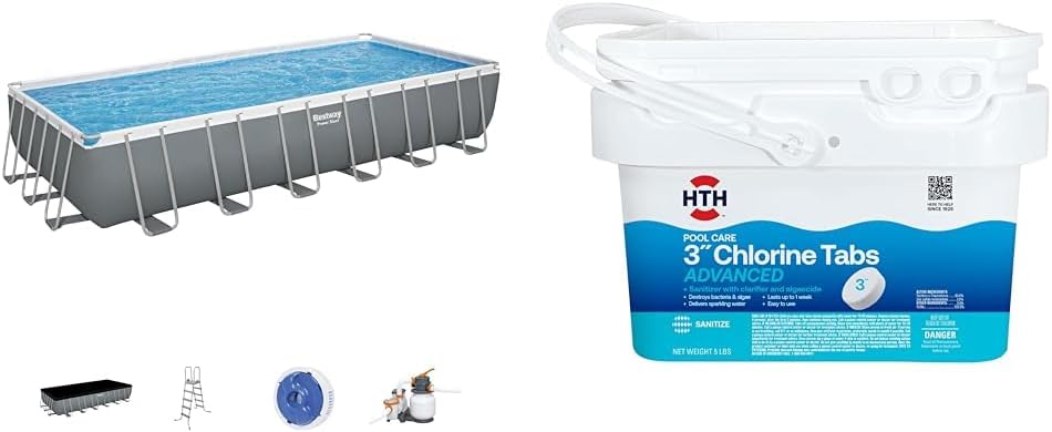 Power Steel 14' x 8'2" x 39.5" Oval Above Ground Pool Set | Includes 530gal Filter Pump, Ladder, ChemConnect Dispener wourant