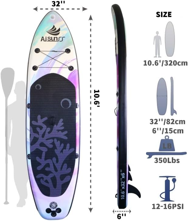 Inflatable wide SUP board with SUP carrying bag, hand pump, 10L waterproof bag and adjustable paddle wourant