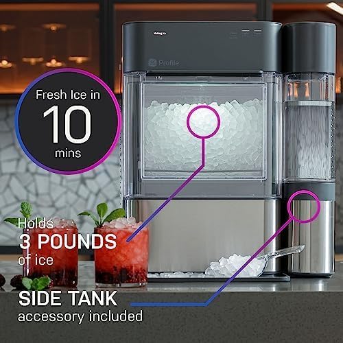 GE Profile Opal 2.0 XL with 1 Gallon Tank, Chewable Crunchable Countertop Nugget Ice Maker, Scoop included, 38 lbs in 24 hours, Pellet Ice Machine with WiFi & Smart Connected, Stainless Steel wourant