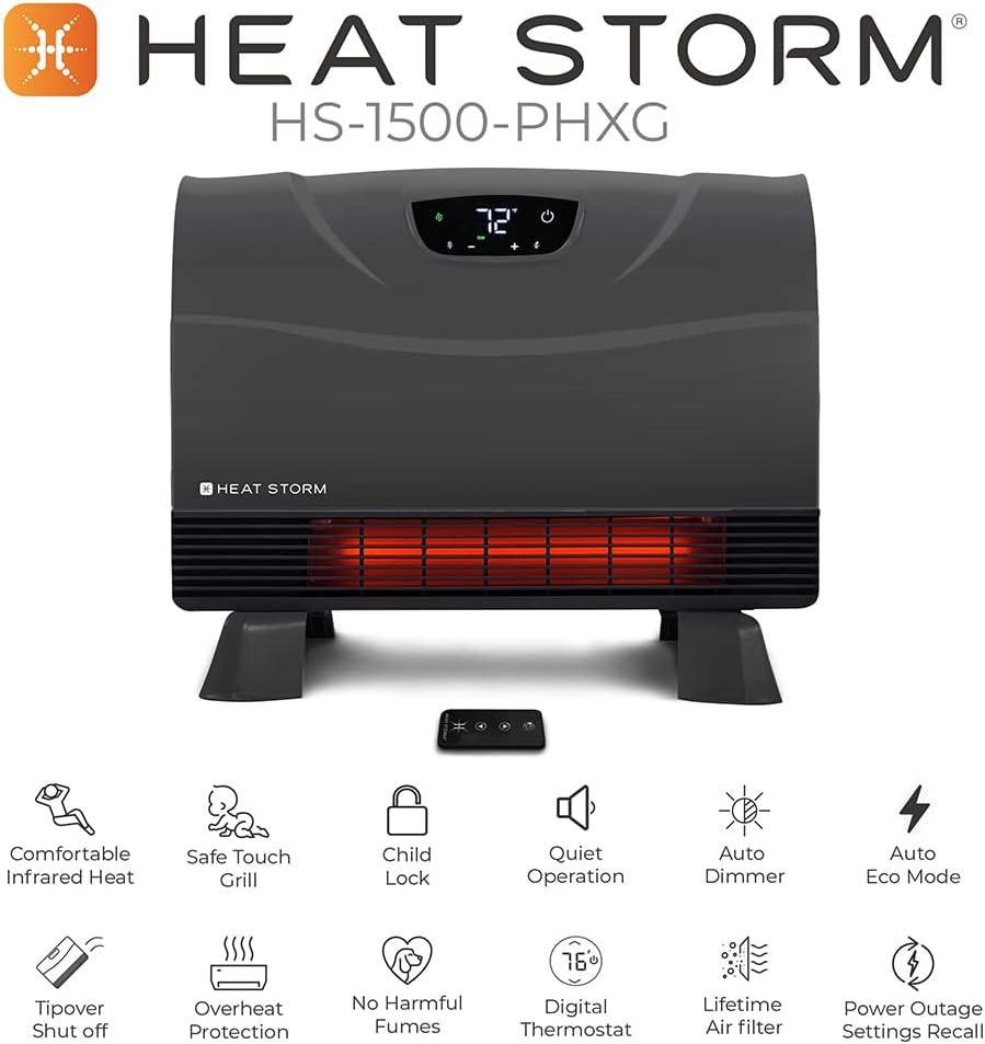 Heat Storm HS-1500-PHX-WIFI Infrared Heater, Wifi Wall Mounted wourant
