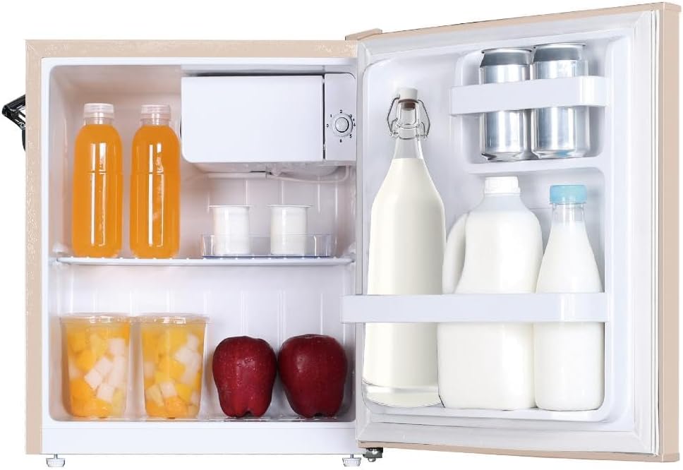 Frigidaire EFR176 Retro Compact Fridge with Chiller Mini Refrigerator with Built-in Bottle Opener for Office, Bedroom, Dorm Room or Cabin, 1.6 cu ft 16" D x 18" W x 18.5" H, Moonlight wourant