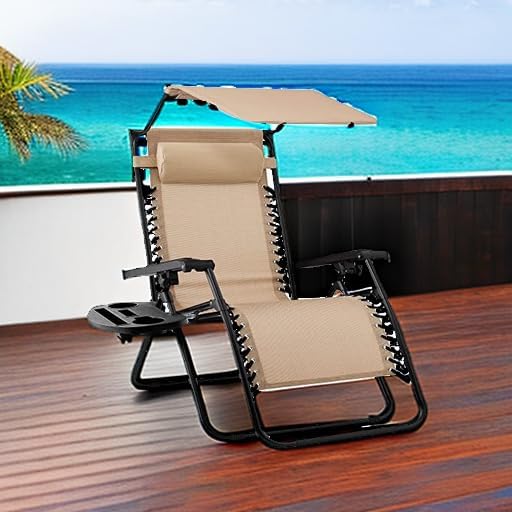 Best Choice Products Folding Zero Gravity Outdoor Recliner Patio Lounge Chair w/Adjustable Canopy Shade, Headrest, Side Accessory Tray, Textilene Mesh - Peacock Blue wourant