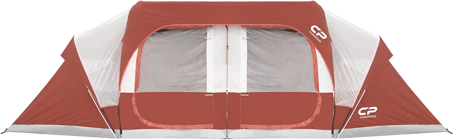 CAMPROS CP Tent 12-Person-Camping-Tents,3 Room Family Tents,Waterproof Windproof Family Tent with Top Rainfly,6 Large Mesh Windows,Double Layer,Easy Set Up, Portable with Carry Bag-20' x 9' x 72"(H) wourant