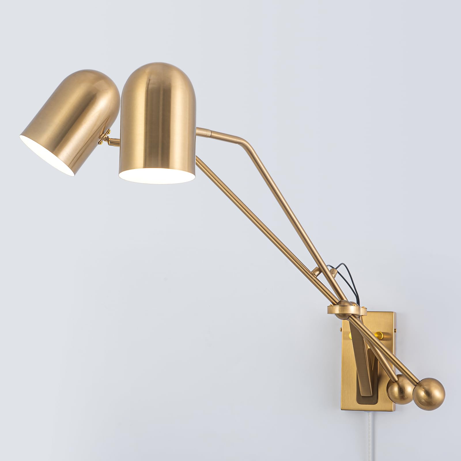 Modern Plug in Wall Sconces Set of 2, Black Swing Arm Wall Lights with ON/Off Switch Cord for Bedroom Living Room wourant