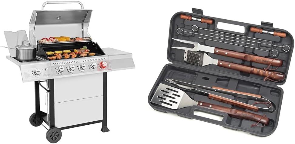 Royal Gourmet GA5401T 5-Burner Propane Gas Grill with Sear Burner and Side Burner, Stainless Steel BBQ Grill with 632 Sq. In. Grilling Area for Outdoor Barbecue Cooking, 64,000 BTUs, Silver wourant