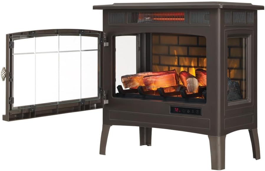 Freestanding Electric Fireplace Stove Heater with 3D Flame Effect for 1,000 Sq. Ft wourant