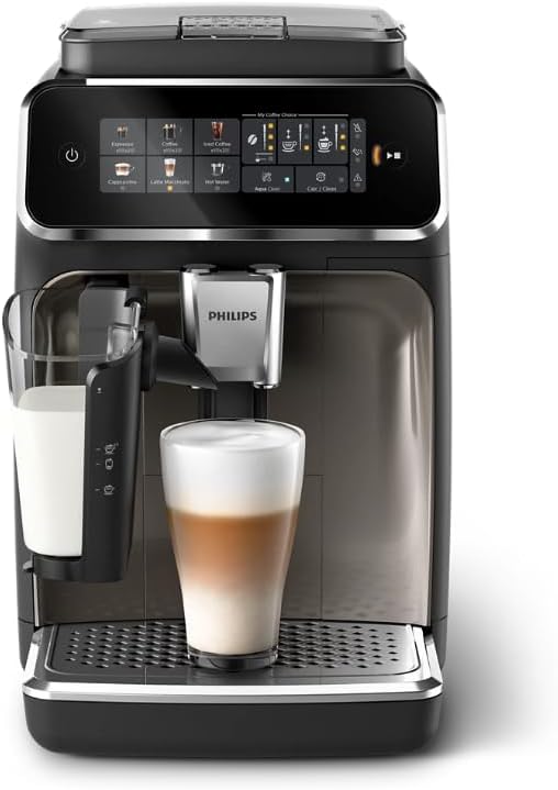 Philips Series 3300 Fully Automatic Espresso Coffee Machine - 6 Hot & Iced Drinks, LatteGo Milk System, 40% Quieter SilentBrew, Ceramic Grinder, Aquaclean Filter, Glossy Black (EP3341/50) wourant