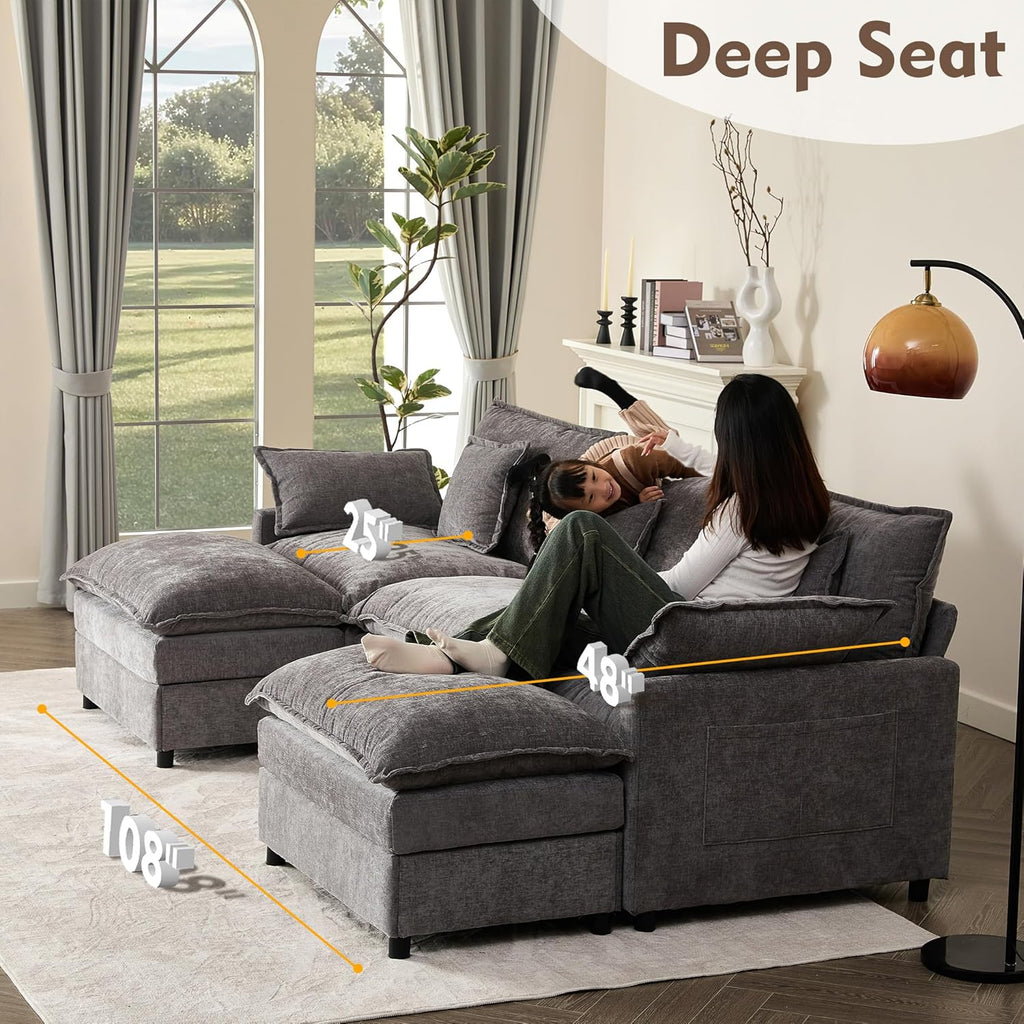 108" U-shaped sofa modular sofa three-seater comfortable cloud sofa wourant
