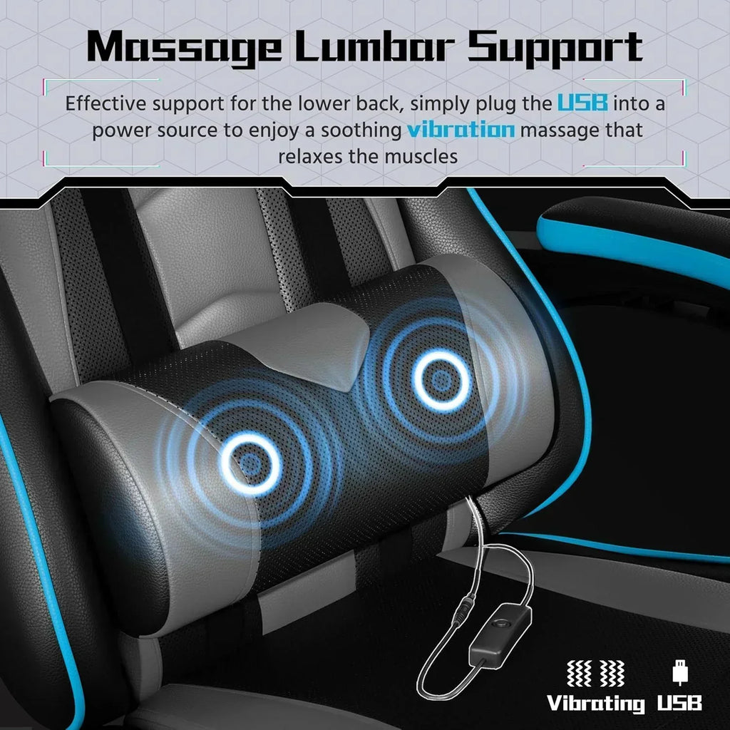 Gaming Chair with Massage Lumbar Support and Footrest Height Office Gaming Chair wourant