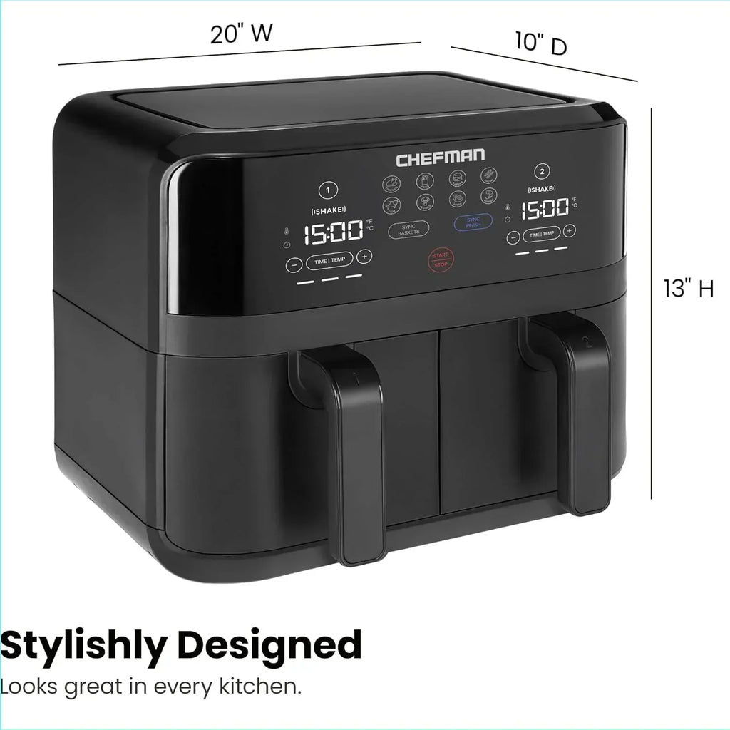 Chefman 6-Quart Dual Basket Air Fryer Digital Touchscreen Smart Sync Finish High-Frying wourant