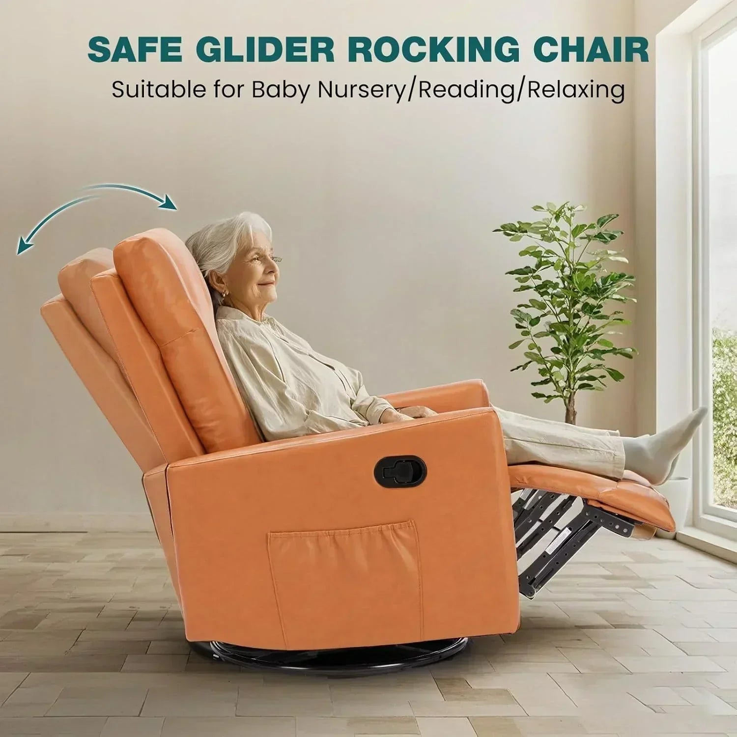 Swivel high-back rocking chair with footrest padded glider baby chair with comfortable deep seat wourant
