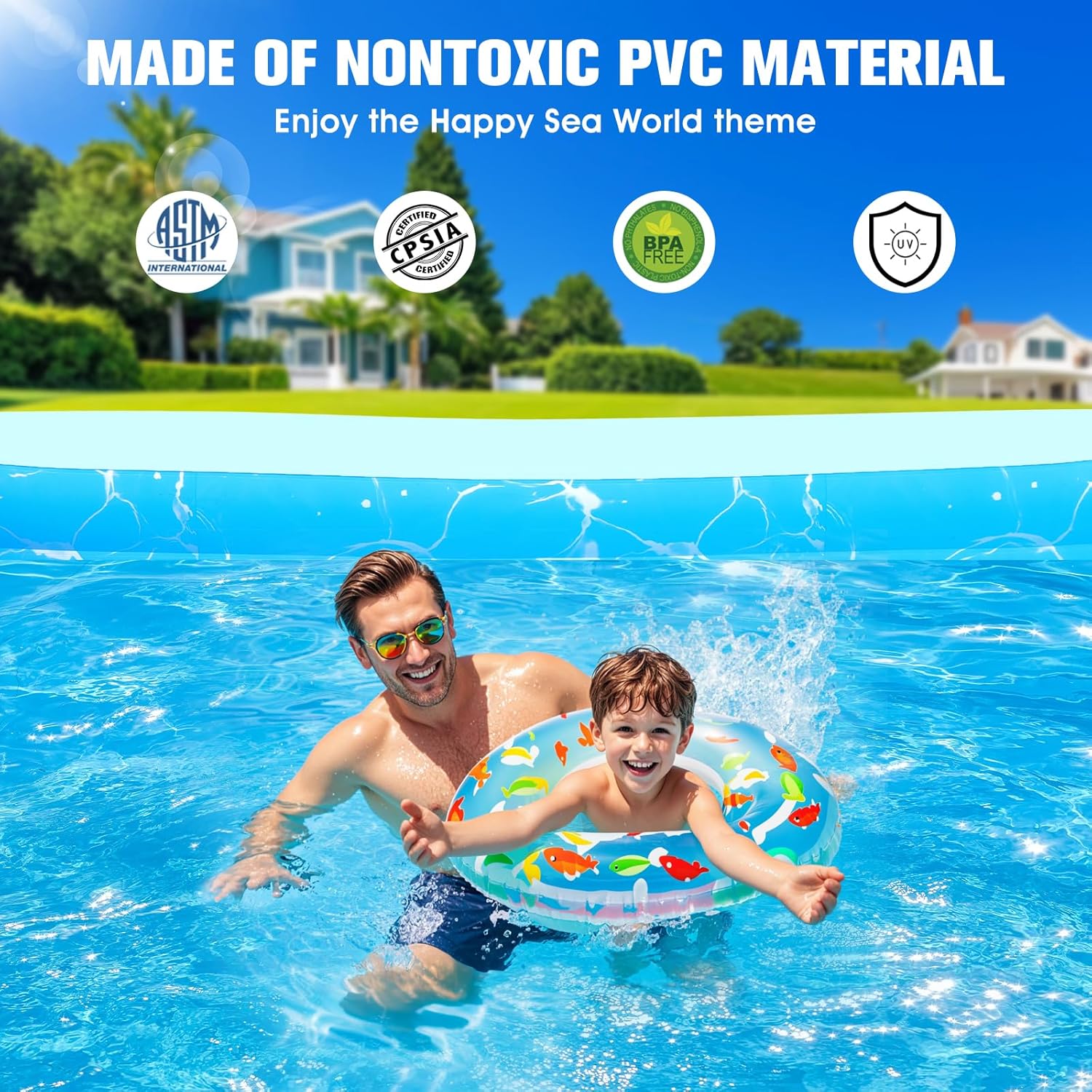 Inflatable Pool with Seat and Pool Lights Durable Thickened Large Size Family Inflatable Pools wourant