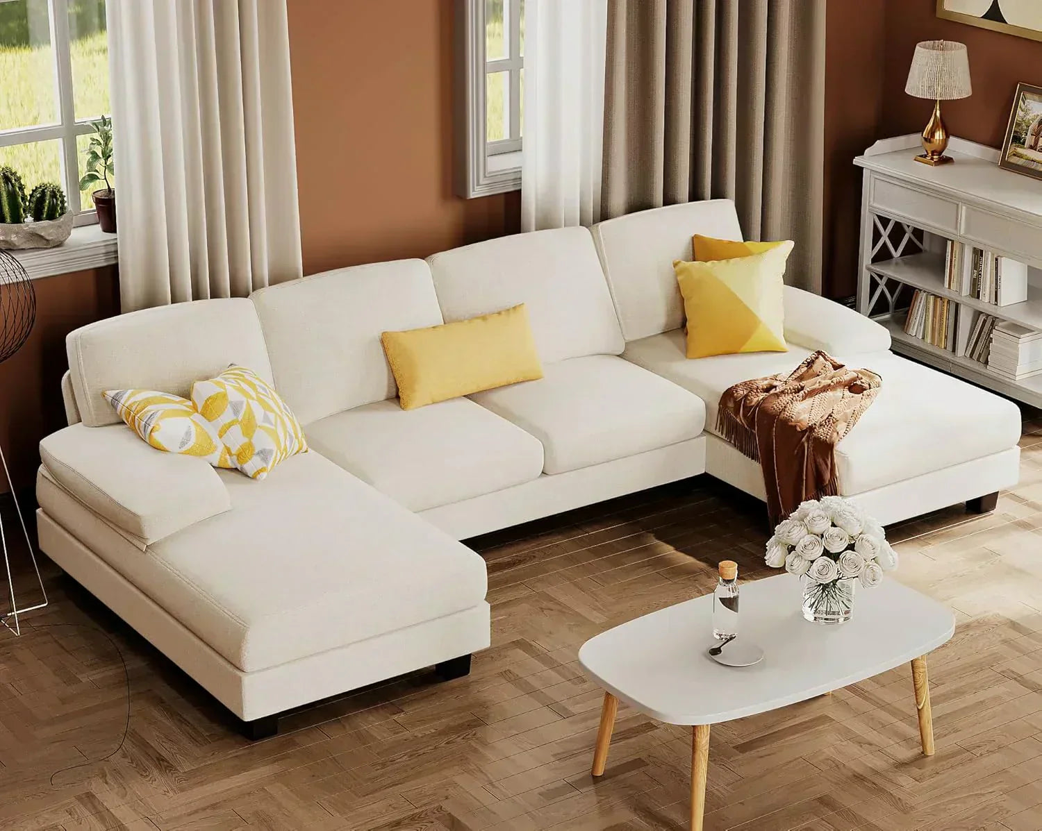 Furmax Sectional Couches for Living Room U-Shaped Sofa Couch Linen Fabric 4 Seat Sofa Set wourant