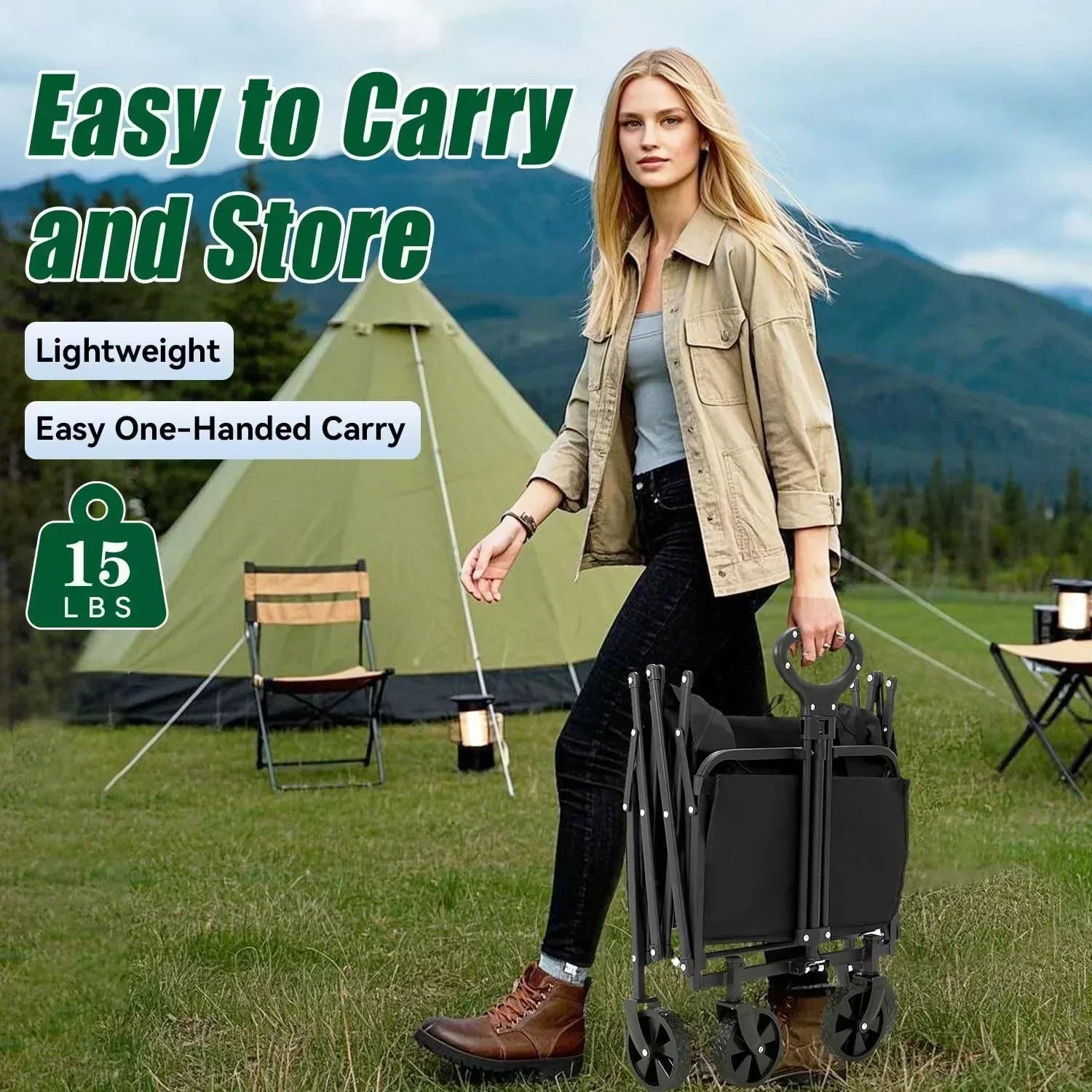 Foldable 4-wheel cart foldable 37 inches long 480 lb capacity heavy-duty beach cart wourant