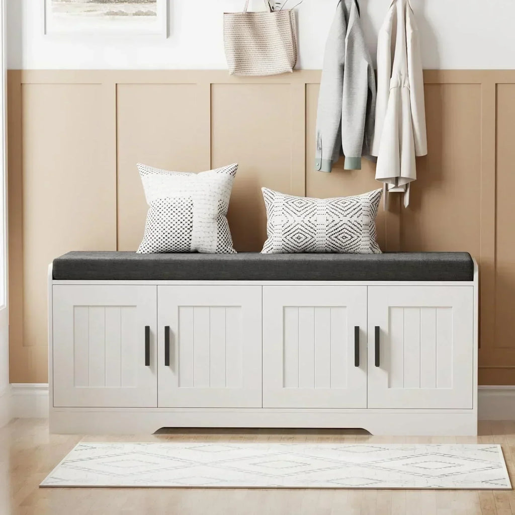 2-Tier Storage Bench Shoe Bench with Thickened Padded Seat Cushion Entryway Bench wourant