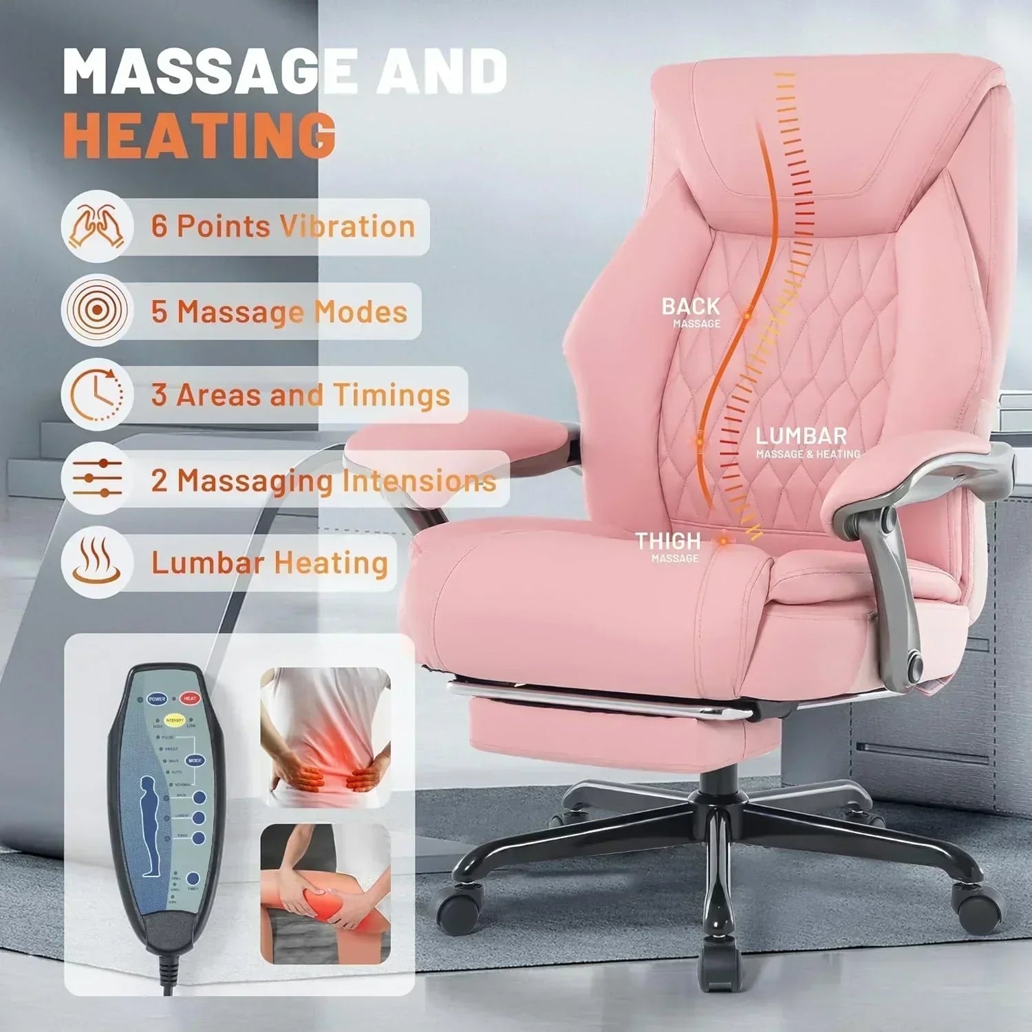 Massage Office Chair with Heating and Footrest Ergonomic Executive Reclining Office Chair wourant
