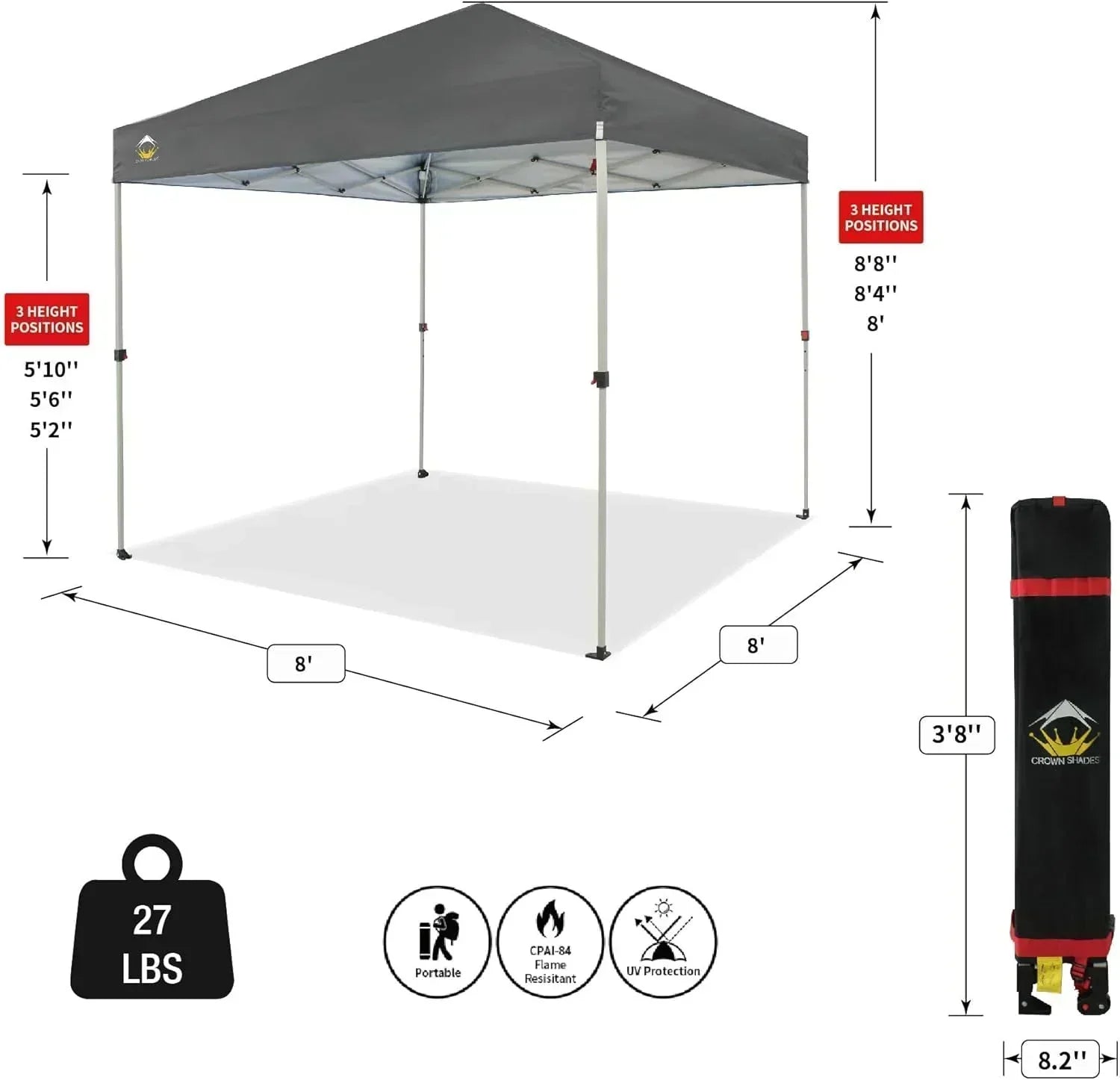 10x10 Pop-Up Awning One-Click Installation Beach Tent Outdoor Sunshade Silver Coated Top wourant