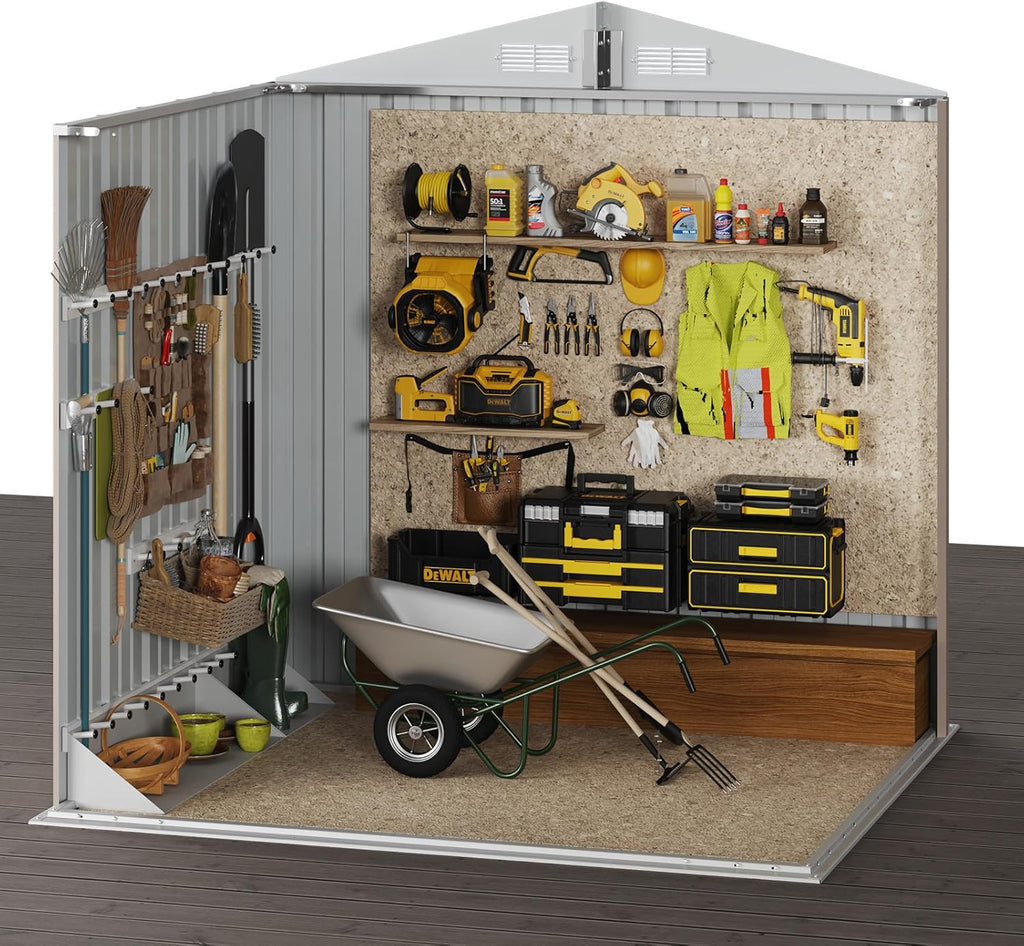 Aoxun 6.2x4 FT Shed Outdoor Storage Shed Metal Garden Shed Sloping Roof Tool Shed Bike Shed wourant