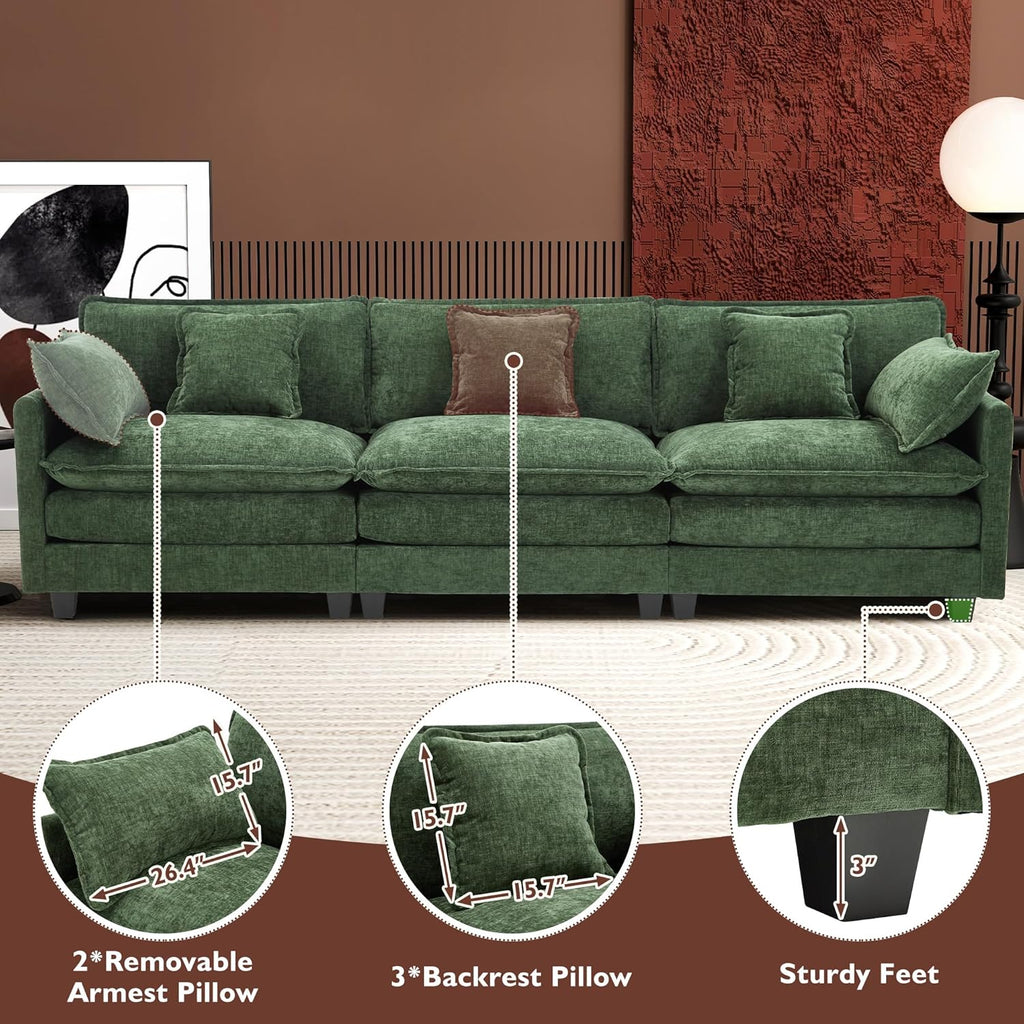 111.4 Inch L Shaped Modern Sofa Modular Cloud Sofa with Ottoman 4 Seater Chenille Deep Seat Sofa wourant