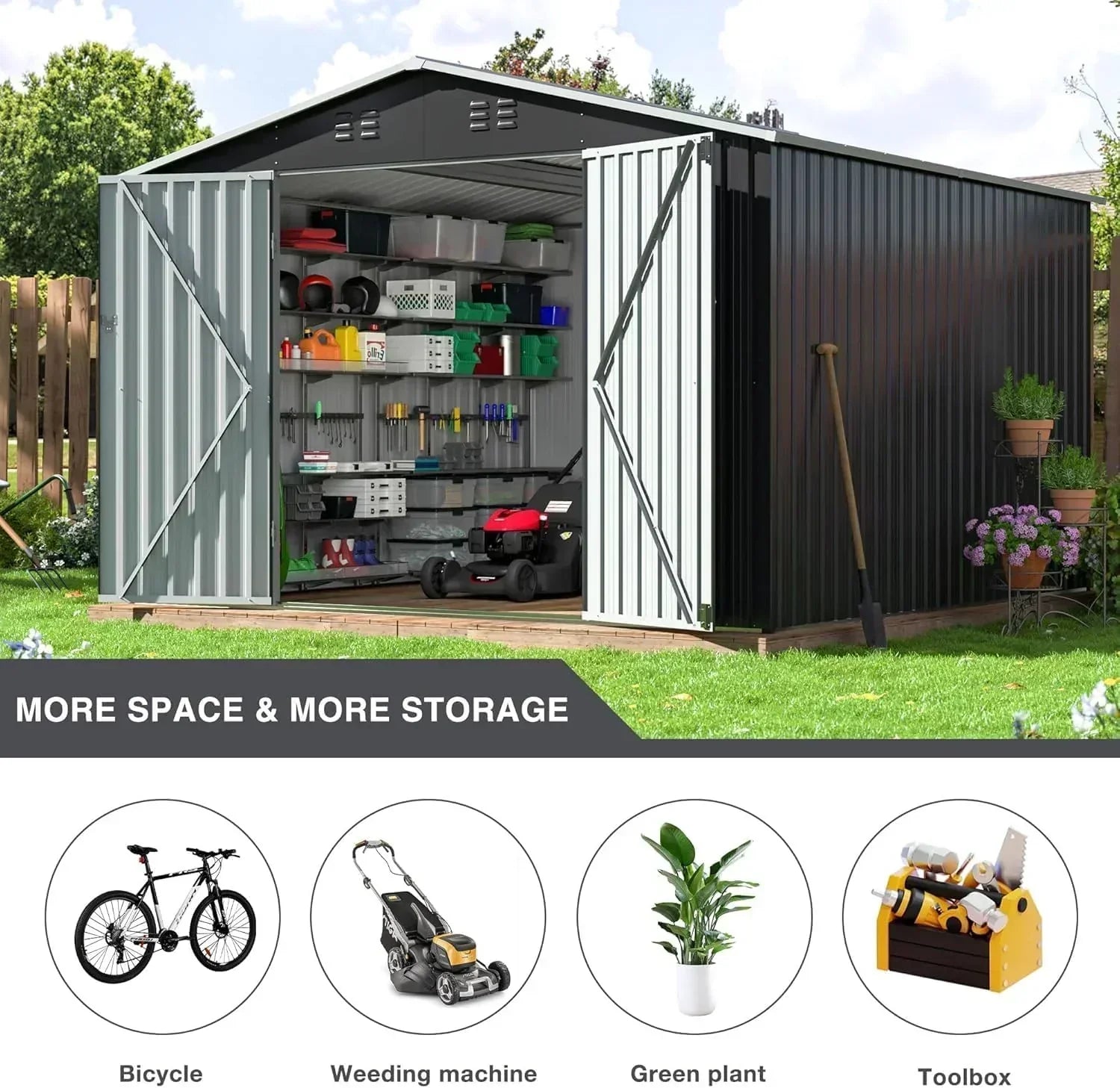 polar aurora 8x12 ft outdoor storage shed metal garden shed frame structure tool sheds wourant