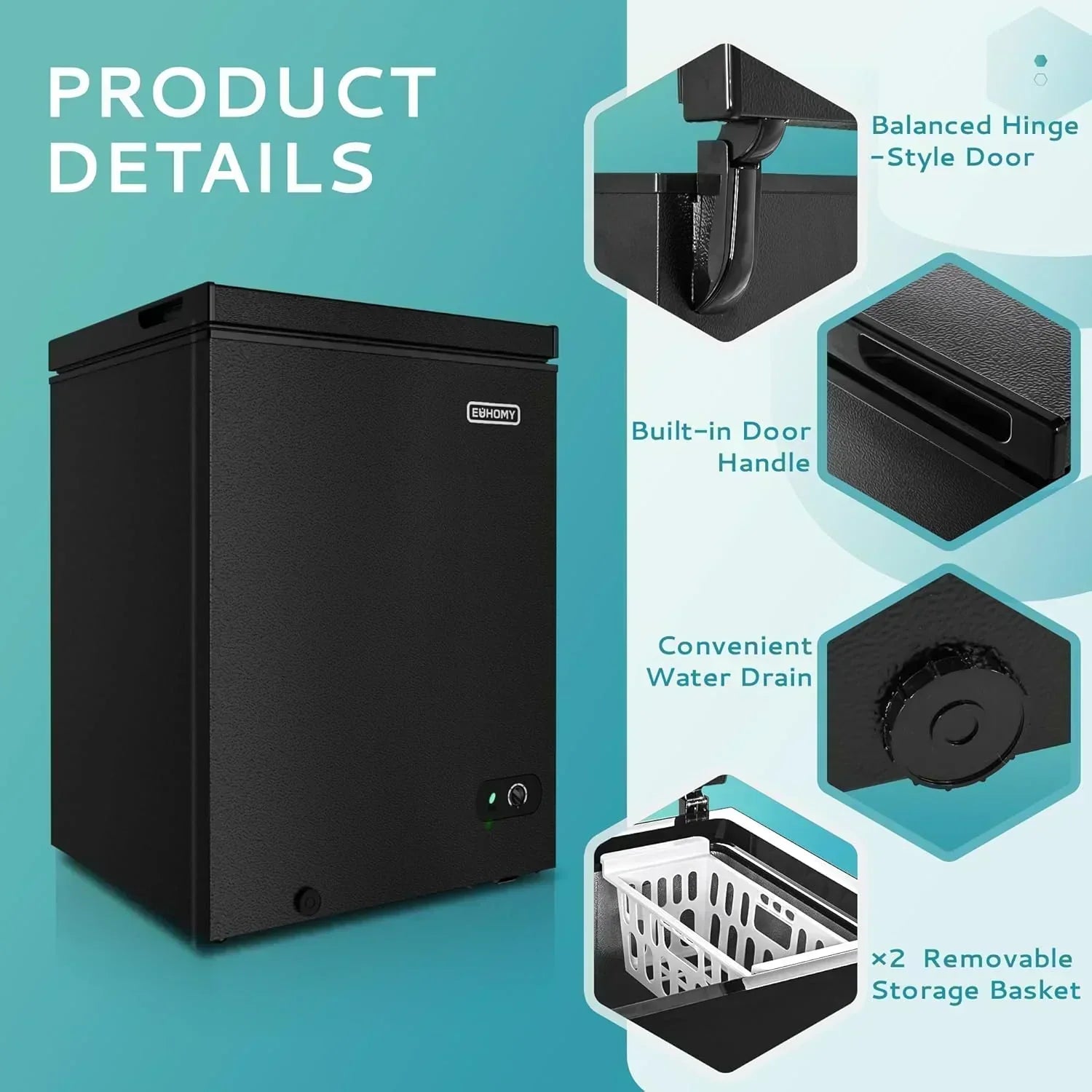 EUHOMY 3.5 Cu.Ft Chest Freezer with Removable Basket Small Deep Freezer Adjustable 7 Thermostat wourant