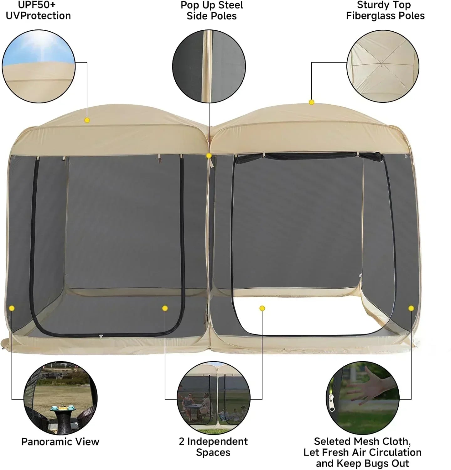 Screen gazebo sleeps 6-10-15 people Igloo-style canopy tent mosquito net on the sides Perfect wourant