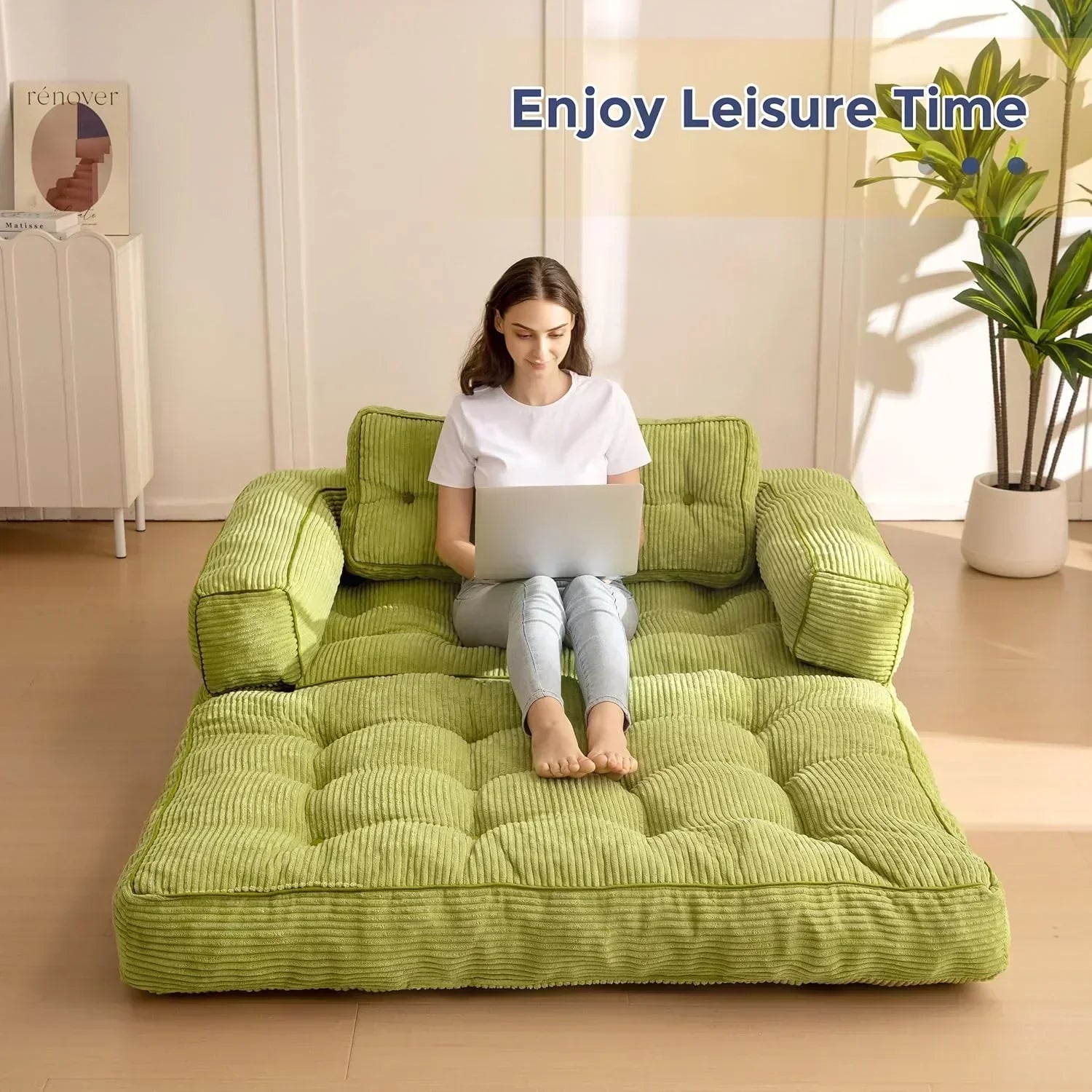 Folding Sofa Bed L-Shaped Convertible Sofa Bed with Armrests and Pillows wourant