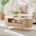 OKD Modern Luxury Grooved Coffee Table 48 Inch Oval Coffee Table Drawers Imitation Marble Top wourant