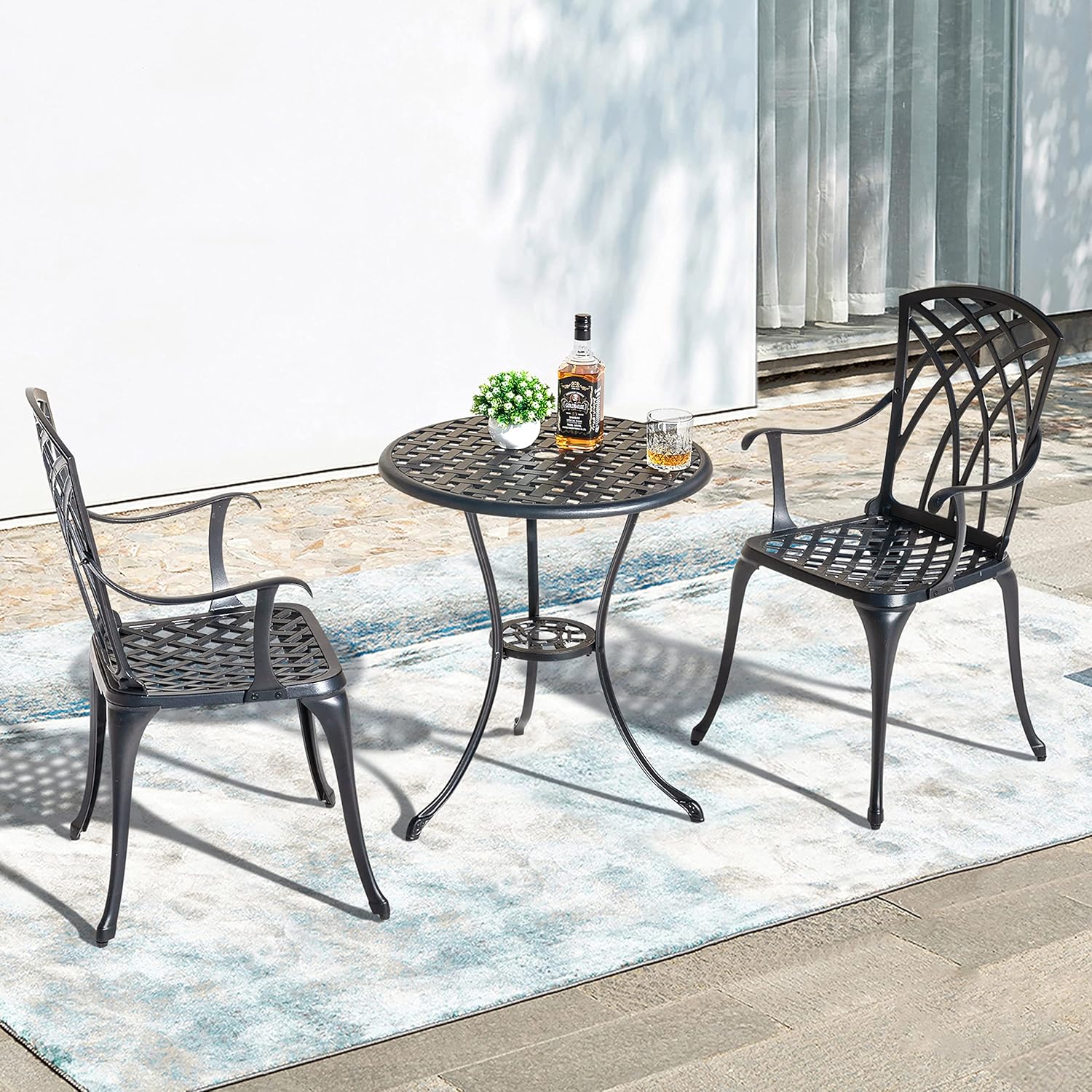 NUU GARDEN Bistro Set 3 Piece Outdoor Cast Aluminum Patio Bistro Set Patio Table Chairs Set of 2 wourant