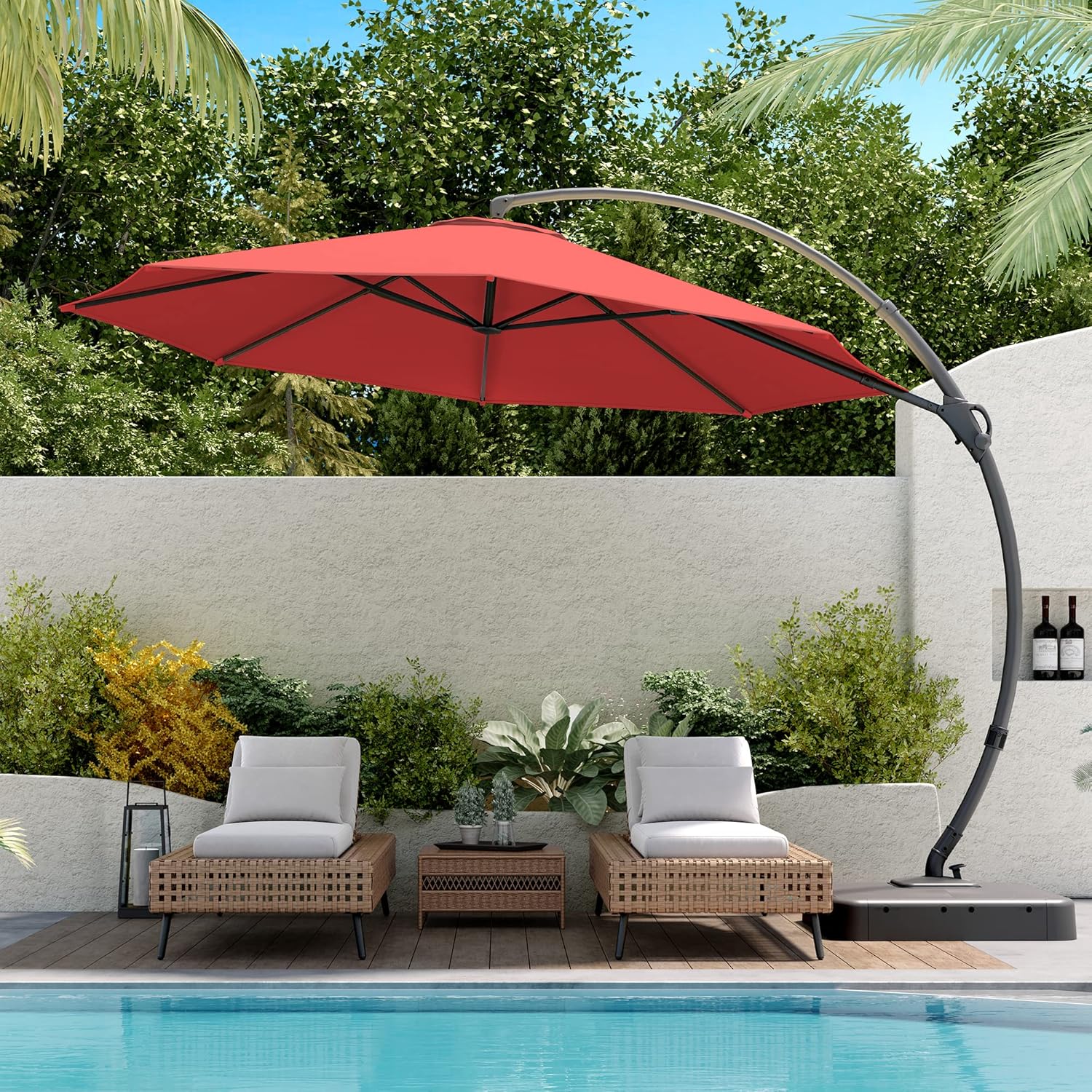 LAUSAINT HOME Outdoor Patio Umbrella with Base included 11 FT Deluxe Curvy Cantilever Umbrella wourant