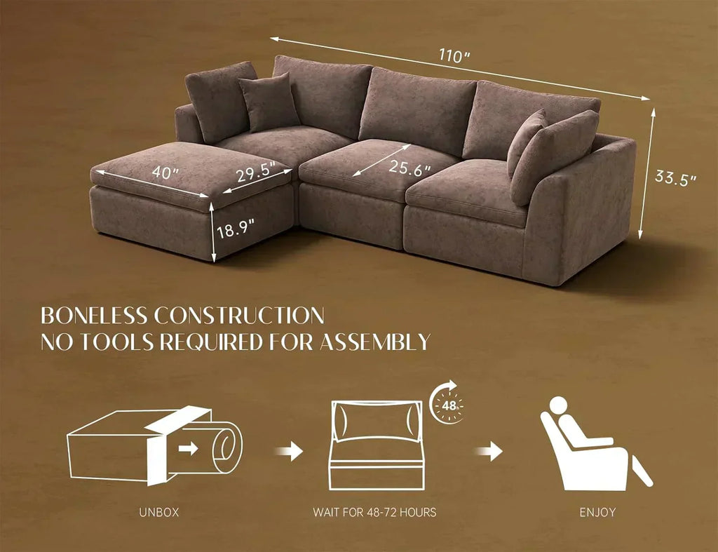 110 inch cloud sectional sofa for living room convertible L-shaped sofa 3 seater sectional sofa wourant