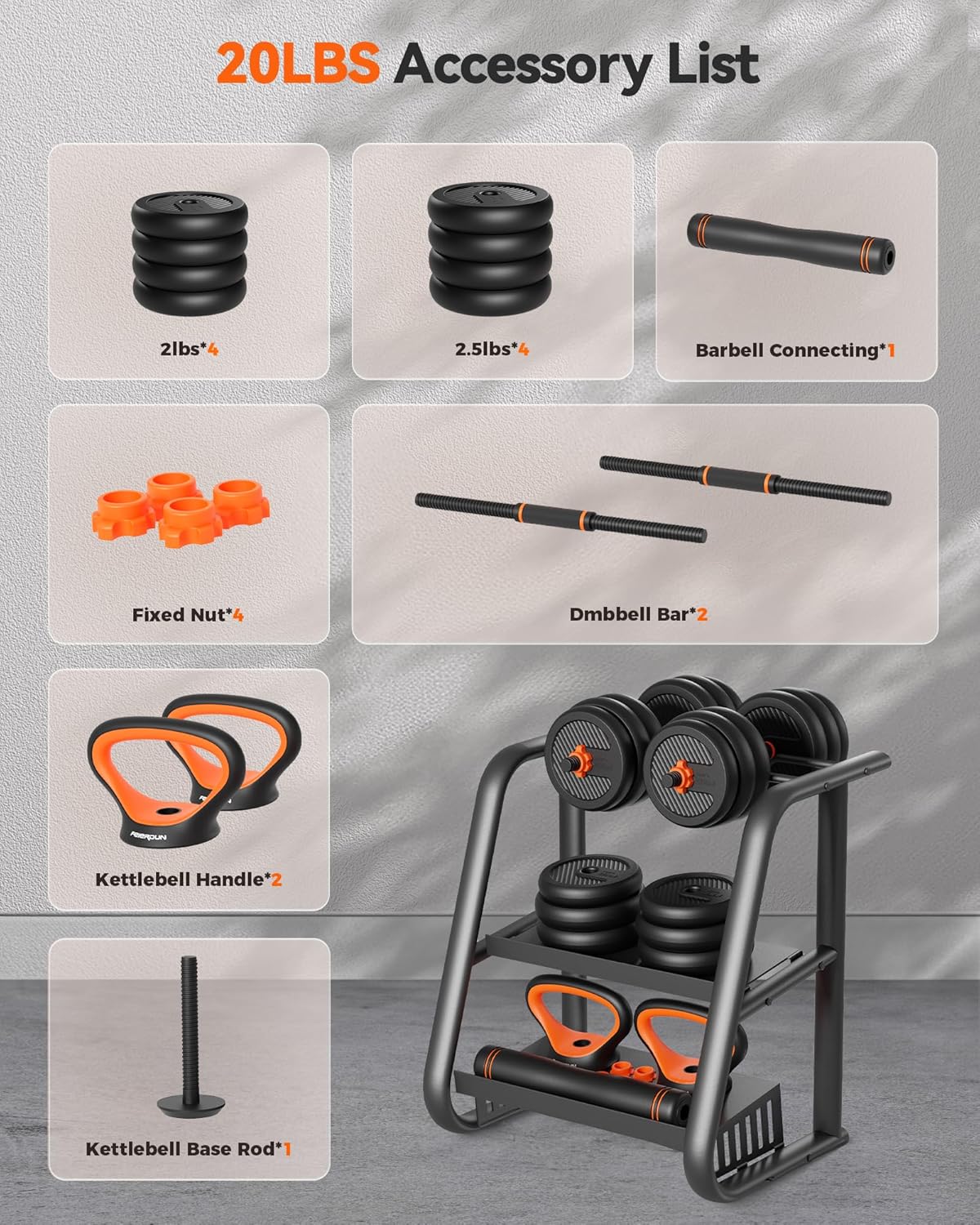 Feierdun adjustable dumbbells with connectors Barbell, kettlebell push-up stand wourant