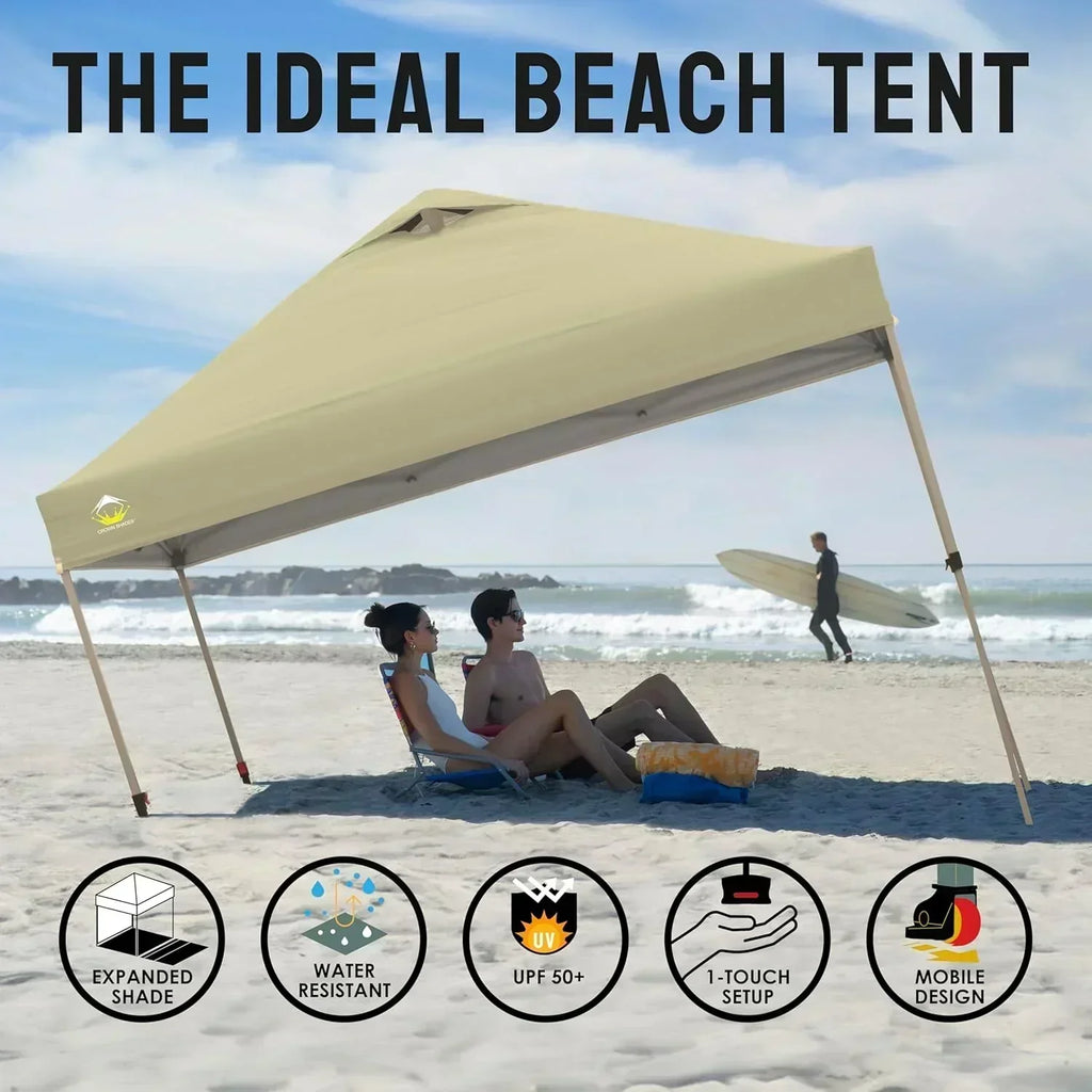 10x10 Pop-Up Awning One-Click Installation Beach Tent Outdoor Sunshade Silver Coated Top wourant