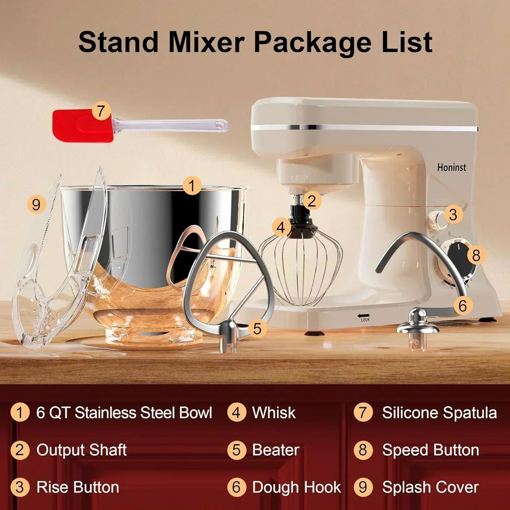 10-Speed Stand Mixer with 8-in-1 Splash Guard Tilt Head 6-Quart Stainless Steel Bowl wourant