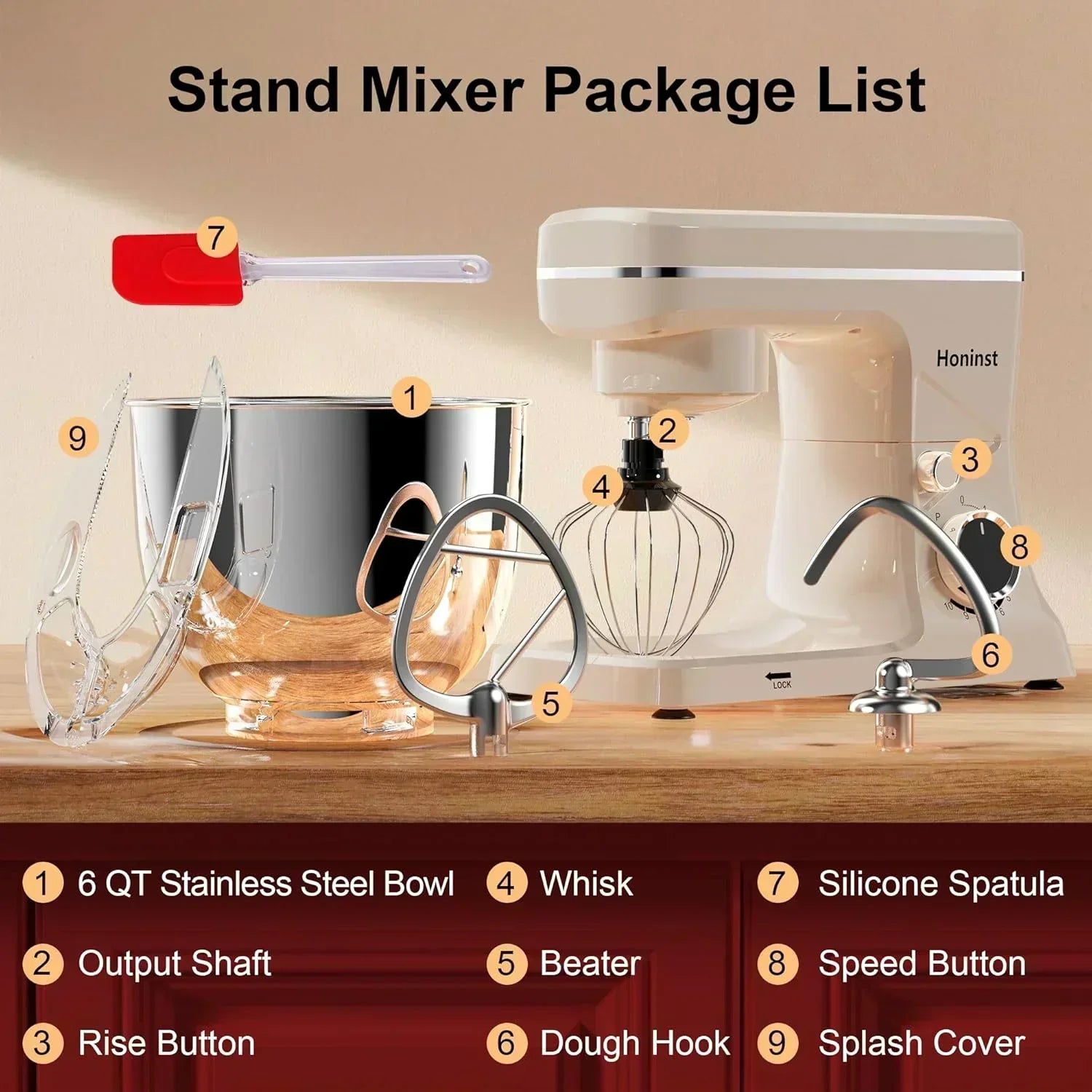 10-Speed Stand Mixer with 8-in-1 Splash Guard Tilt Head 6-Quart Stainless Steel Bowl wourant
