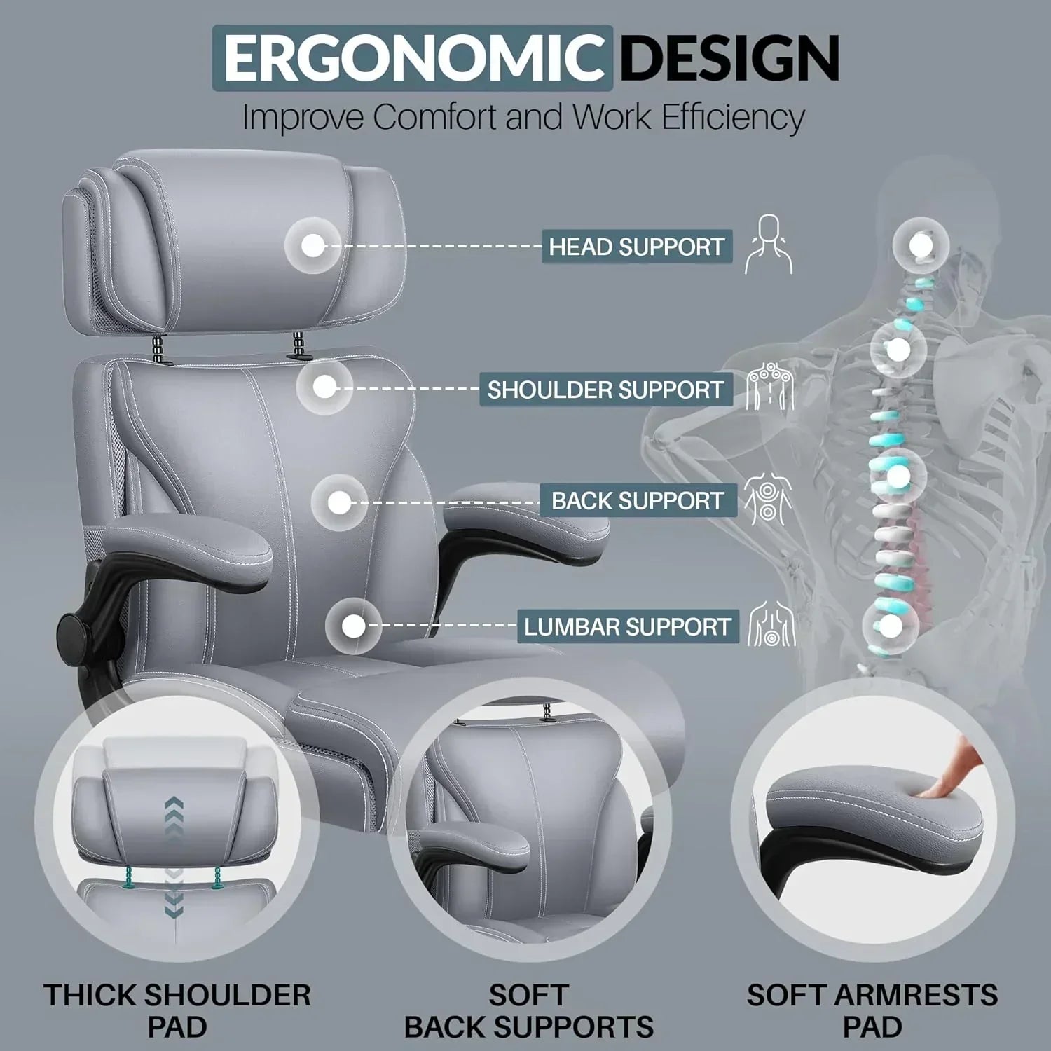 Office Chair Large High-Foot Computer Desk Chair Chair Lumbar Support Rotating Computer Chair wourant