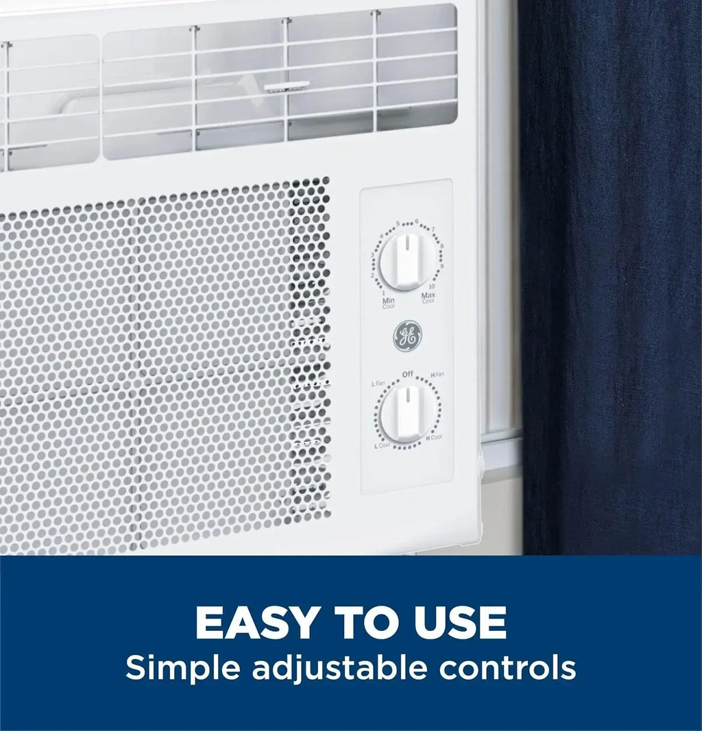 GE Window Air Conditioner Unit 5,000 BTU for Small Rooms up to 150 sq ft Manual Adjustable Fan wourant