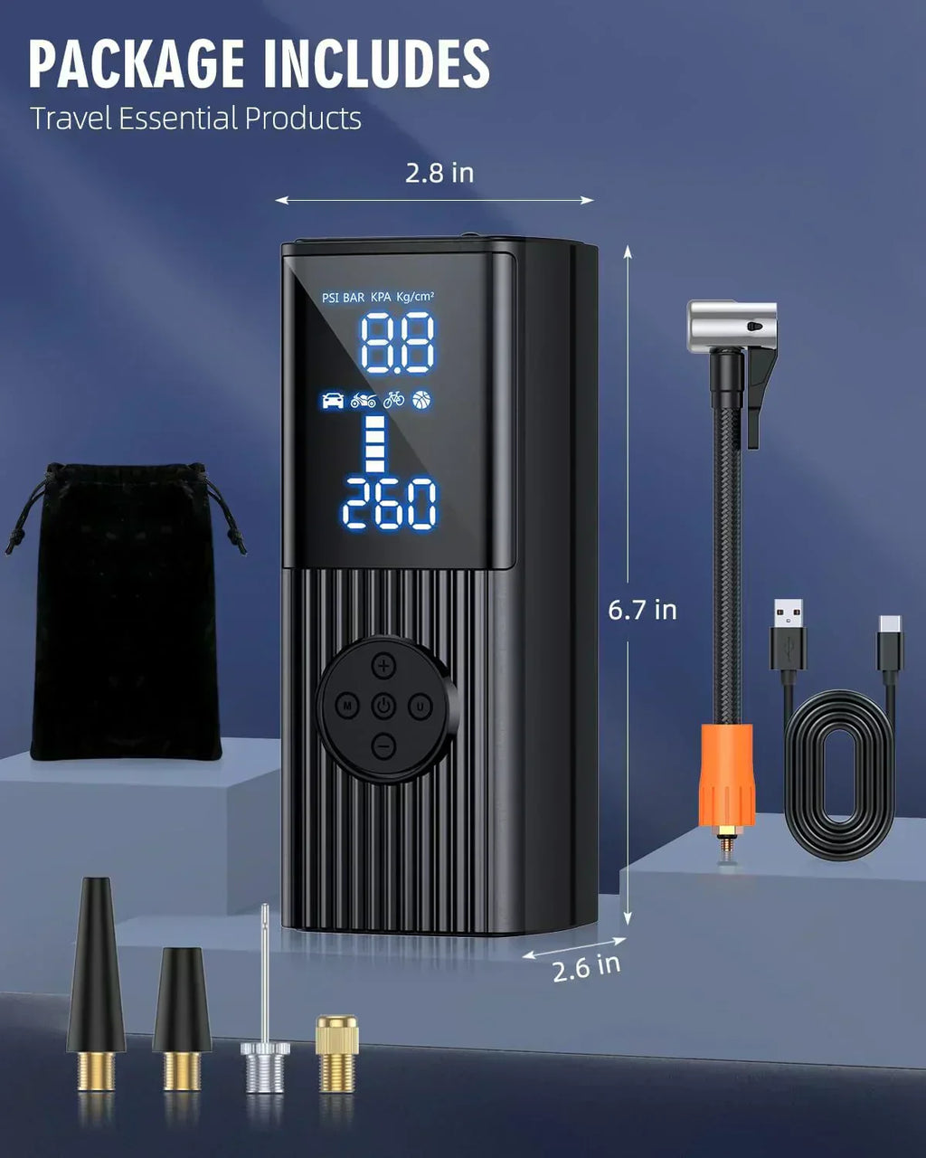 Tire Inflator Portable Air Compressor 180PSI Portable Air Compressor with with LED Light wourant