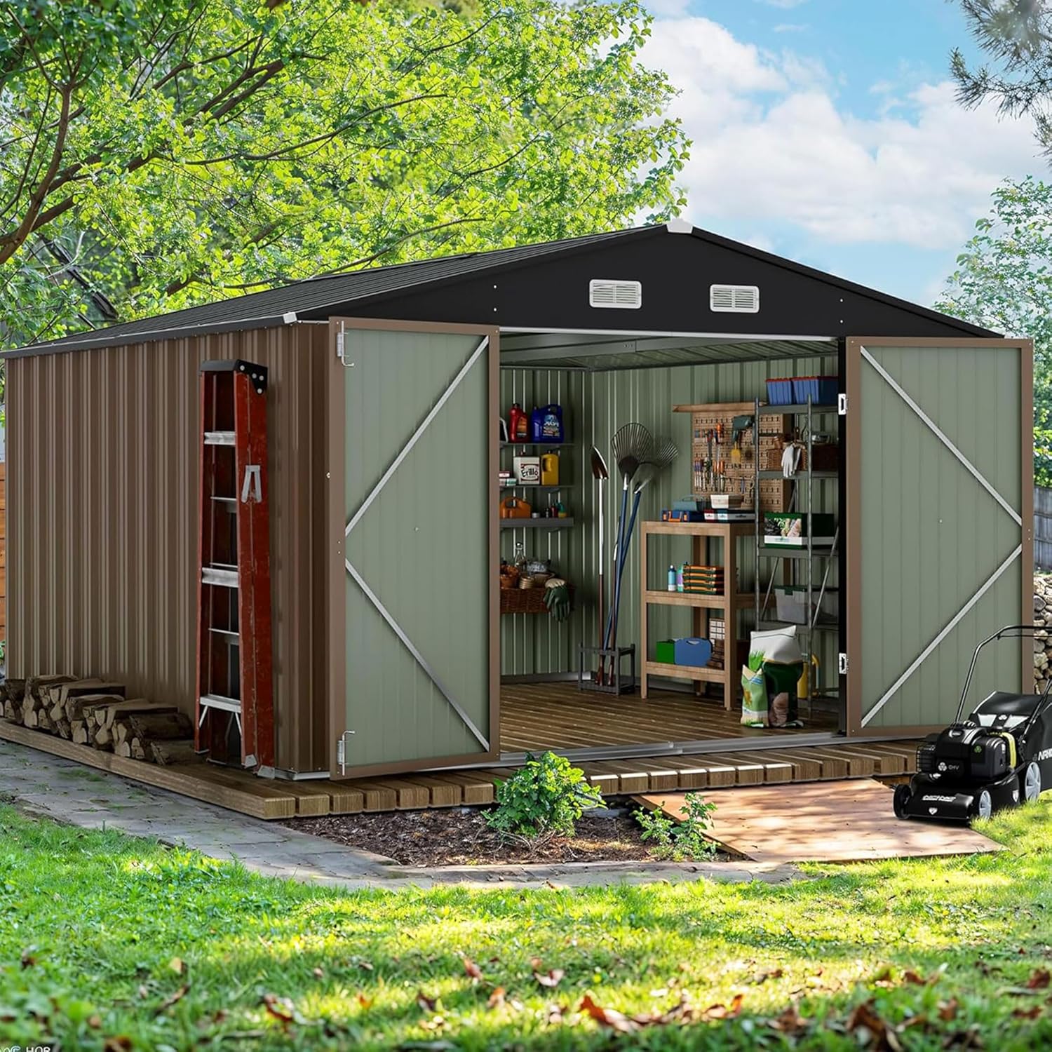 Devoko Outdoor Storage Shed Lockable Metal Garden Shed Steel Anti-Corrosion Storage House wourant