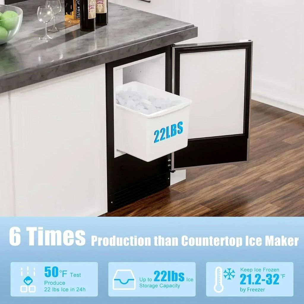 COTLIN 15" W Drainless Under Counter Ice Maker 22 LBS Storage Bin Free Standing wourant